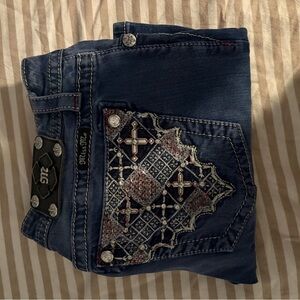 Miss Me Dark Blue Bootcut Jeans with Embroidered Sequin Pocket